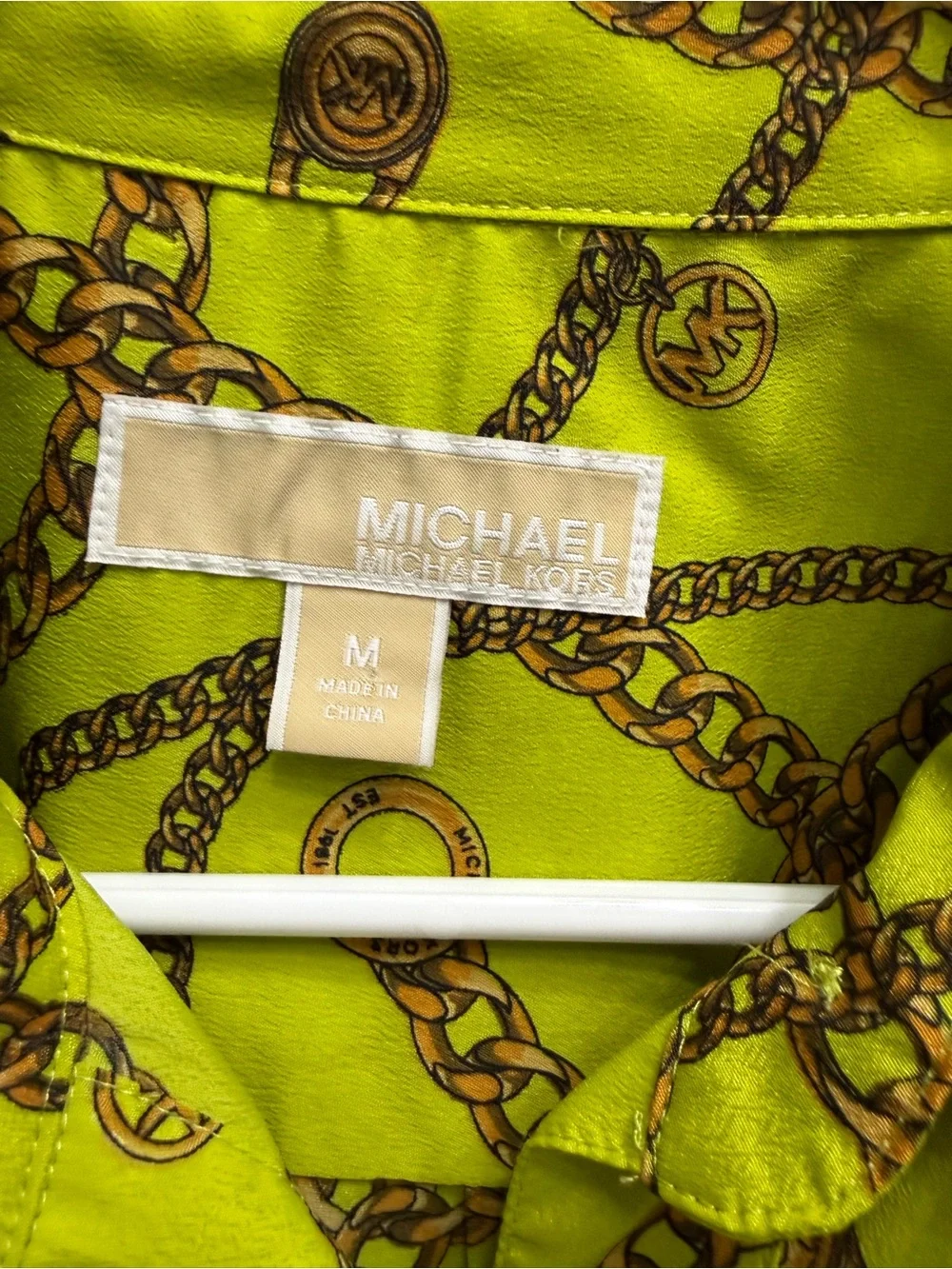Michael Kors Neon Lime Chain-Print Button Down Shirt